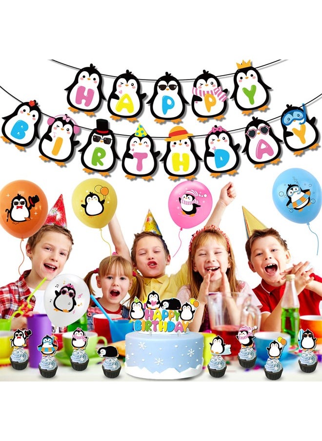 Zeemey Penguin Balloon Set with Happy Birthday Banner,Cake Topper,Perfect for Graduation Baby Shower Birthday Bachelorette Party Backdrop Decoration,Suitable for Indoor and Outdoor  - Image 2