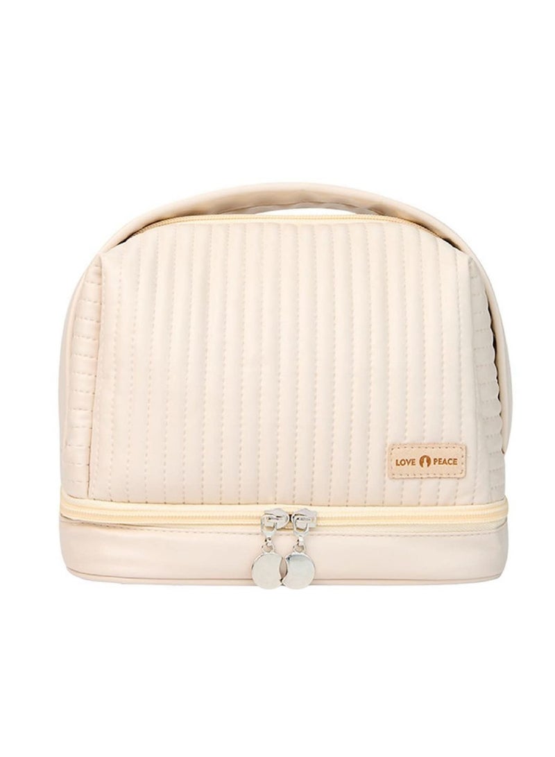 MIXDE Portable Toiletry Bag Makeup Bag Cosmetic Bag 2 Layer with Makeup Brush Bag with Soft PU Material (C-White)  - Image 1