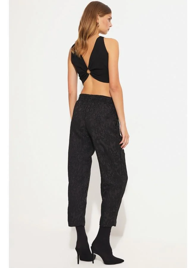 جون June Women Exclusive Elastic Waist Patterned Trouser Black