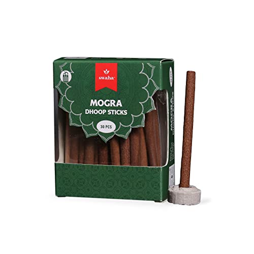 Swaha Mogra Cylindrical Dhoop Stick (Set of 30), Long Lasting Jasmine Fragrance Incense Sticks, Bamboo Less Eco Friendly Agarbatti Sticks - Pack of 1 - Image 1