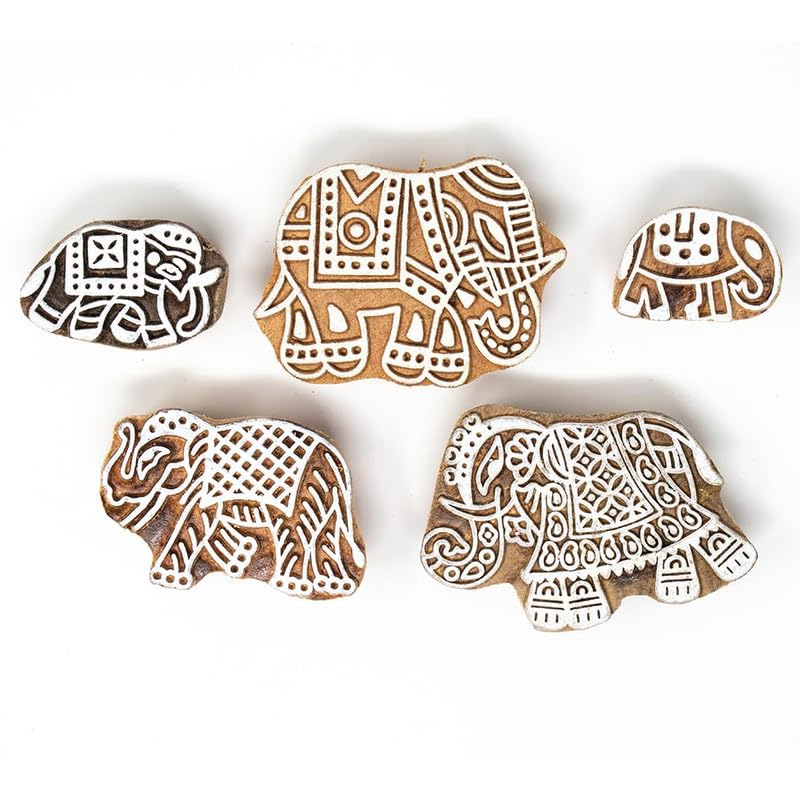 TWOGRAMS | Set of 5 | Wooden Indian Traditional Design Printing Stamps/Blocks for Printing Saree Border/Dresses/Craft Card Making/Scrapbook/Clay Pottery - Image 1