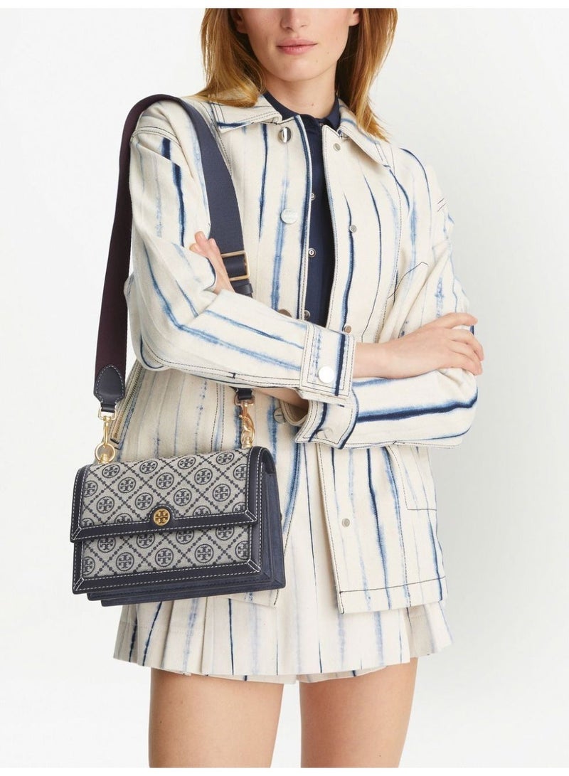 Burch TB Women's T Monogram Jacquard Barrel Petite Bag Tory Navy - Image 2