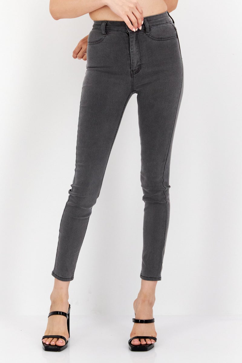 Pull & Bear Women Skinny Fit Washed Jean, Grey  - Image 1