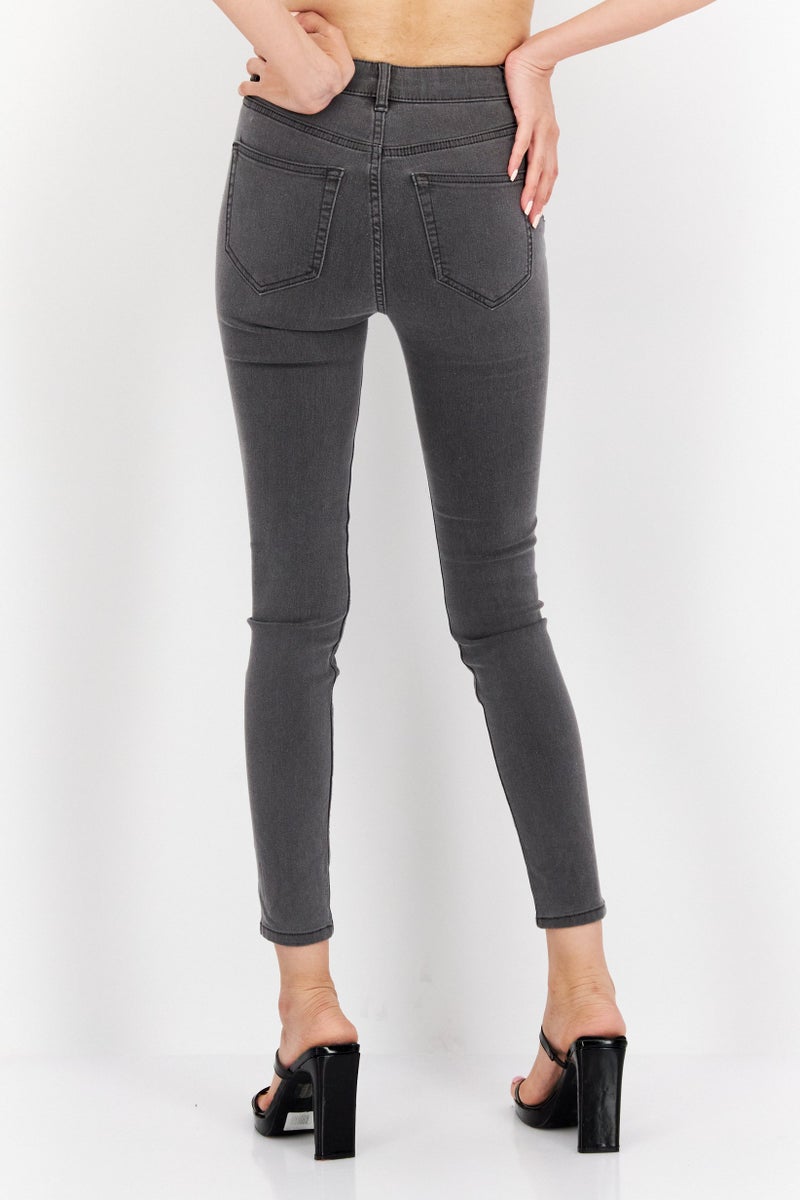Pull & Bear Women Skinny Fit Washed Jean, Grey  - Image 4