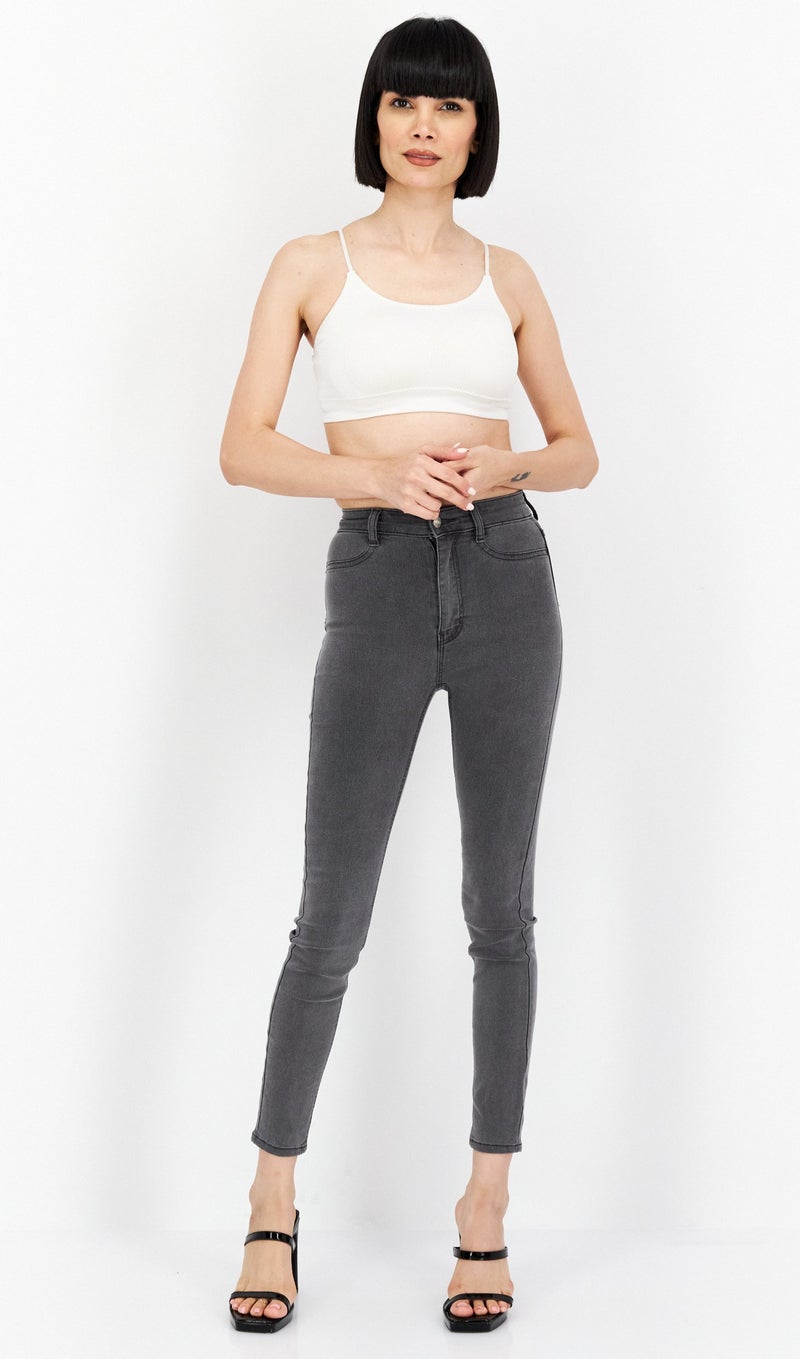 Pull & Bear Women Skinny Fit Washed Jean, Grey  - Image 2