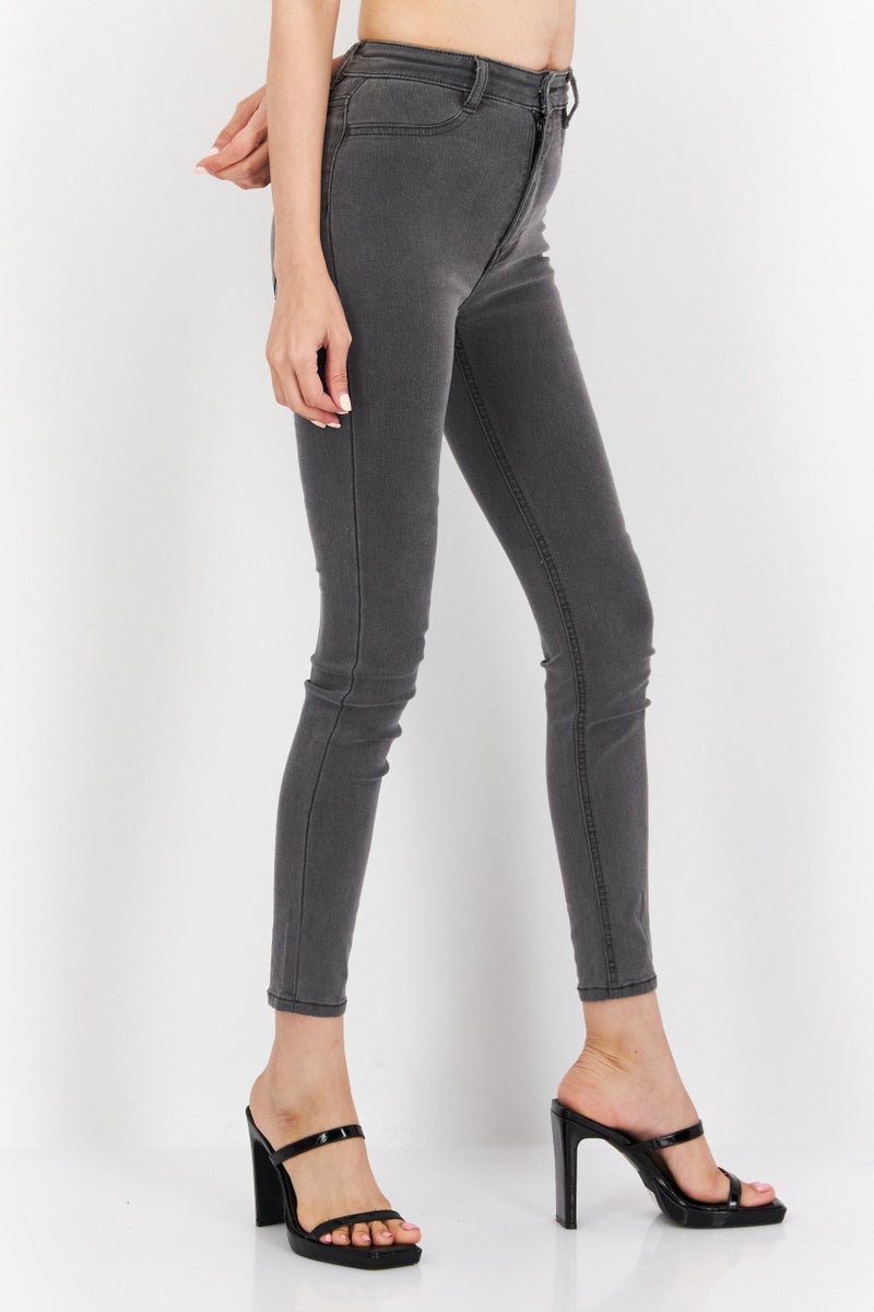 Pull & Bear Women Skinny Fit Washed Jean, Grey  - Image 3