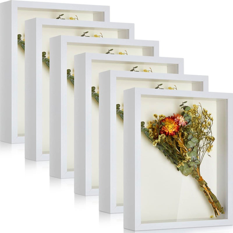 6 Pieces Shadow Box Picture Frame Square Shadow Boxes Display Cases for Sports Memorabilia Baby Items Wedding Memories Crafts Pins Awards Medals Tickets and Photos 11 x 14 InchWhite