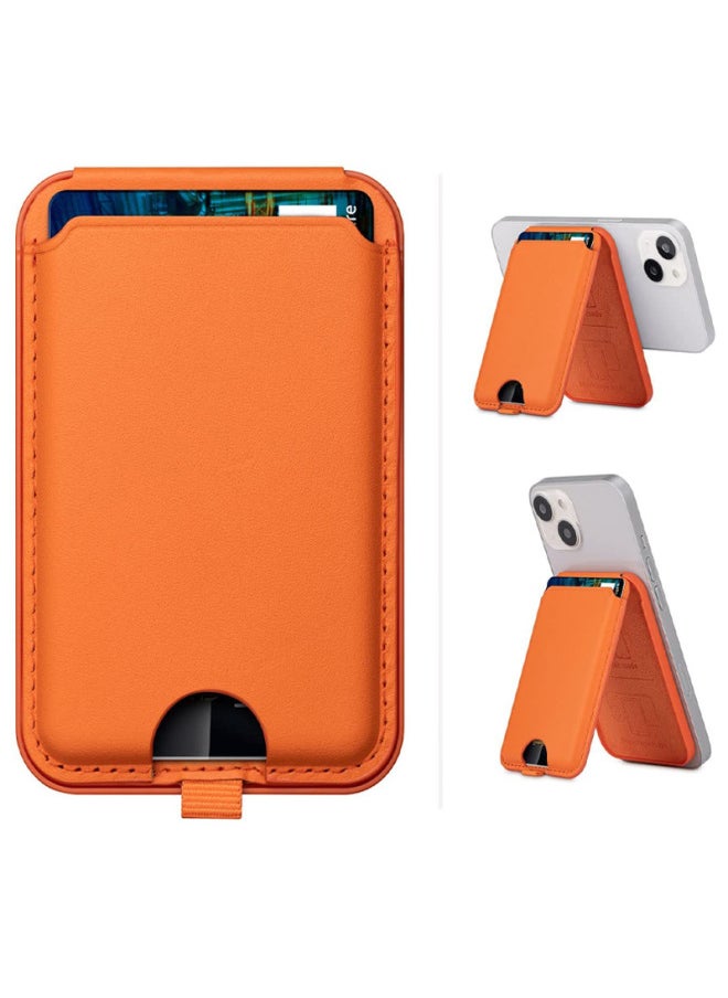 For Iphone16 Mobile Phone Magnetic Card Holder MagSafe Card Holder For Apple Universal PU Multifunctional Wallet-Color:Orange-Applicable Model:Magnetic Card Package (PU)