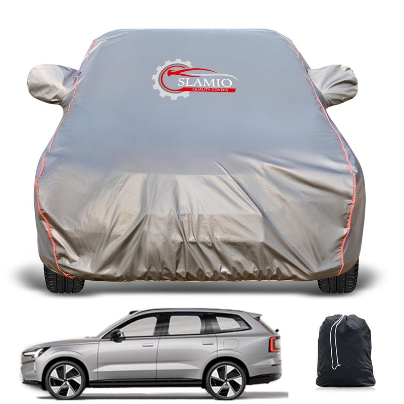 Slamio Heavy-Duty Car Body Cover for Volvo XC 90 | Waterproof, Dustproof, UV Protection, Custom Fit, Heavy Belt & Buckle with Mirror & Antenna Pocket | Dark Grey - Image 1