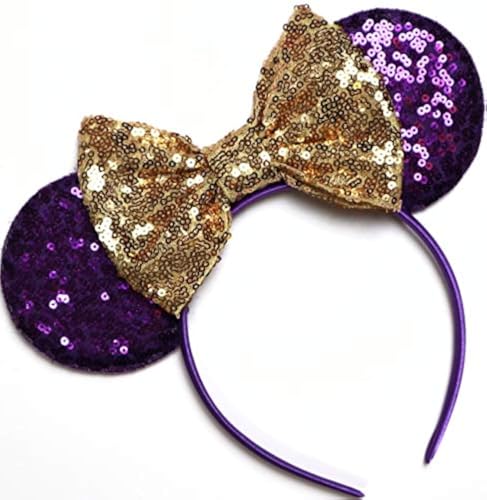 CLGIFT Rapunzel Inspired Minnie Ears, Tangled Minnie Ears, Princess Rapunzel (Purple gold bow) - Image 1