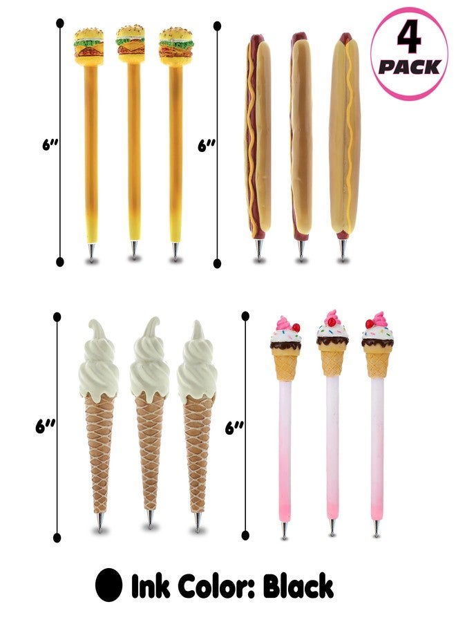 Planet Pens Classic Food Collection Novelty Pen Set of 4 - Hotdog, Cheeseburger, Cone, Ice Cream Fun Office Supplies Ballpoint Pen for School and Office Desk Decor - Image 2