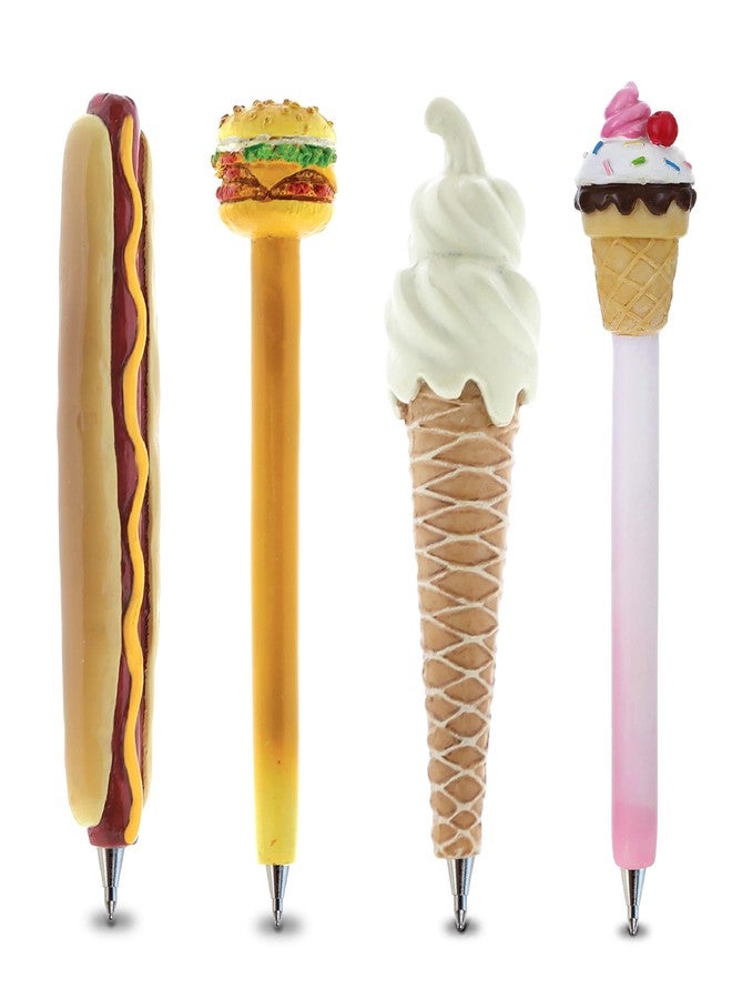 Planet Pens Classic Food Collection Novelty Pen Set of 4 - Hotdog, Cheeseburger, Cone, Ice Cream Fun Office Supplies Ballpoint Pen for School and Office Desk Decor - Image 1