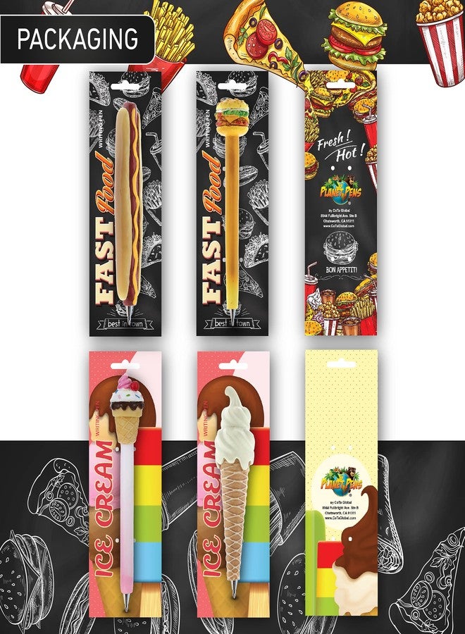 Planet Pens Classic Food Collection Novelty Pen Set of 4 - Hotdog, Cheeseburger, Cone, Ice Cream Fun Office Supplies Ballpoint Pen for School and Office Desk Decor - Image 4