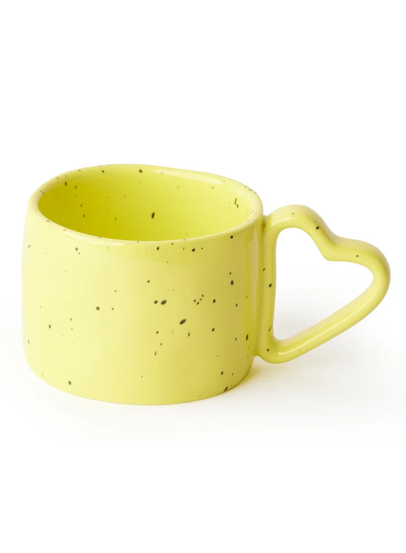 Prickly Pear Prickly Pear Lovestruck Speckled Mug with Heart Handle Yellow - Adorable Mug with Unique Heart Handle for Hot Beverages and Gifting