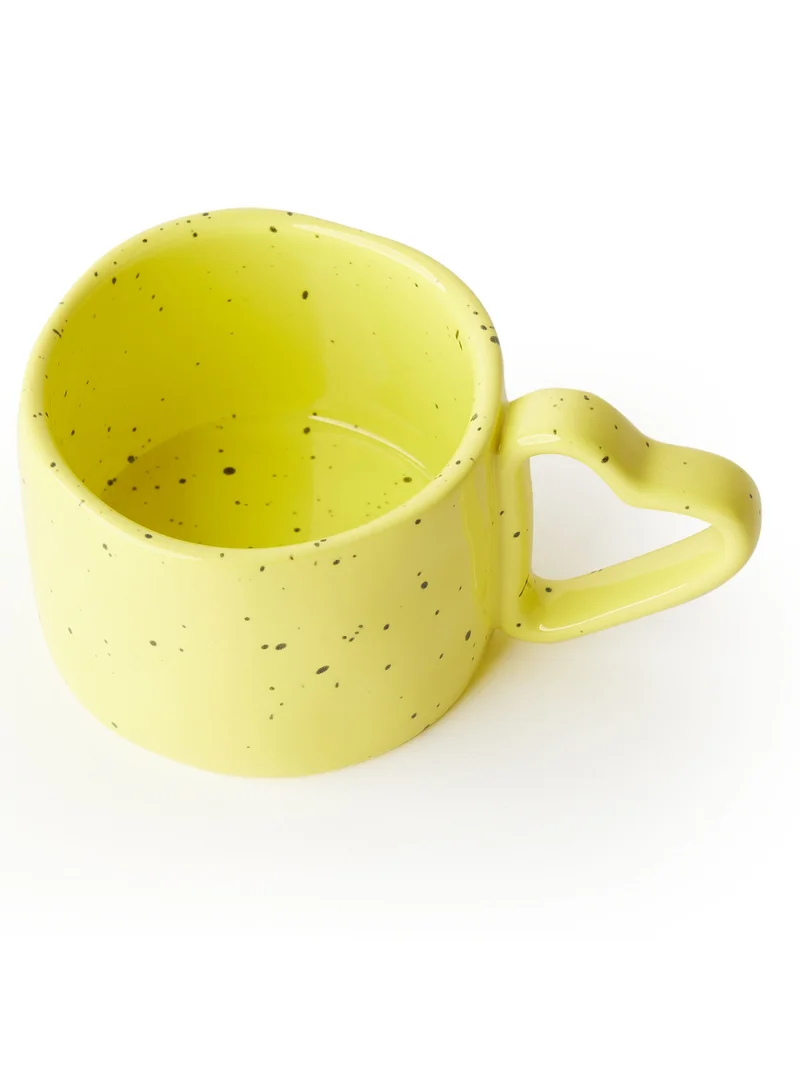 Prickly Pear Prickly Pear Lovestruck Speckled Mug with Heart Handle Yellow - Adorable Mug with Unique Heart Handle for Hot Beverages and Gifting