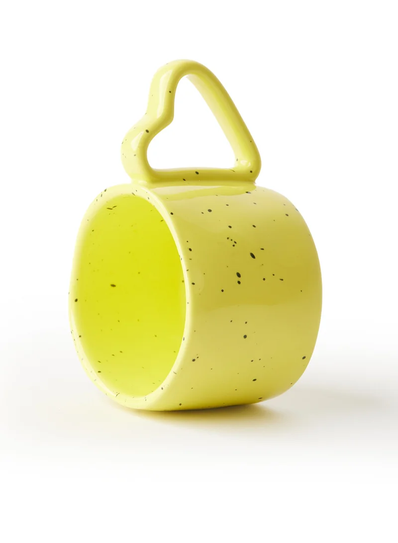 Prickly Pear Prickly Pear Lovestruck Speckled Mug with Heart Handle Yellow - Adorable Mug with Unique Heart Handle for Hot Beverages and Gifting