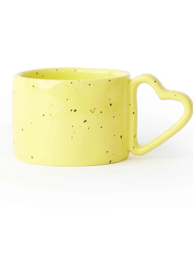 Prickly Pear Prickly Pear Lovestruck Speckled Mug with Heart Handle Yellow - Adorable Mug with Unique Heart Handle for Hot Beverages and Gifting