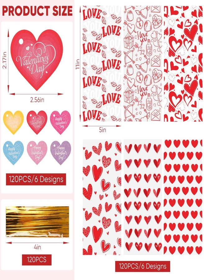 CUDICY Valentine Treat Bags 5x11 with 120PCS Gift Tags Heart 120PCS Cellophane Bags for Cookie Candy Goodie Party Favors, Valentines Day Birthday Wedding Supplies - Image 2