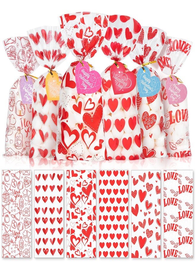 CUDICY Valentine Treat Bags 5x11 with 120PCS Gift Tags Heart 120PCS Cellophane Bags for Cookie Candy Goodie Party Favors, Valentines Day Birthday Wedding Supplies - Image 1