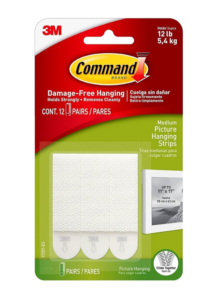 Command Command Picture Medium Hanging Strips White color Value pack, 12 pairs/pack | Holds 5.4 kg whole pack | Organize | Decoration | No Tools | Holds Strongly | Damage-Free Hanging  - Image 1