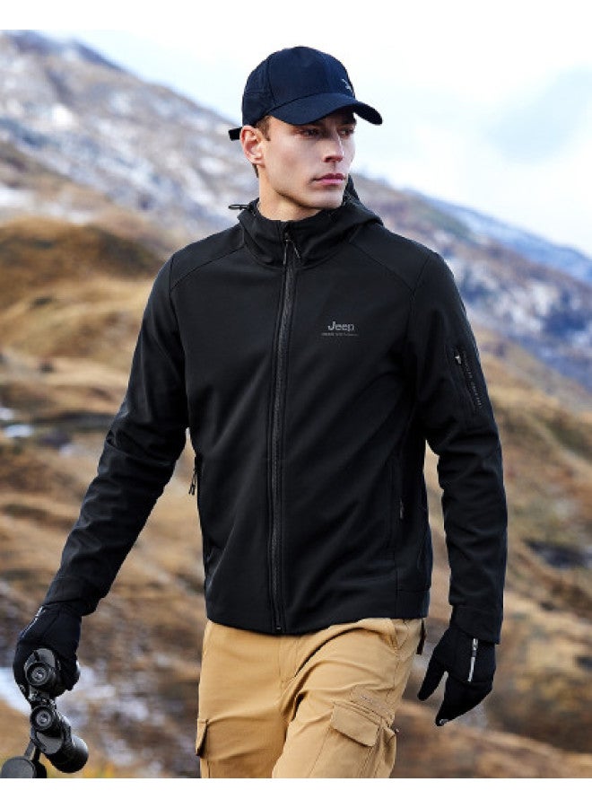 Jeep Men's Autumn/winter Softshell Hooded Jacket - Fleece-lined, Windproof, Water-resistant Casual Sports Coat - Image 1