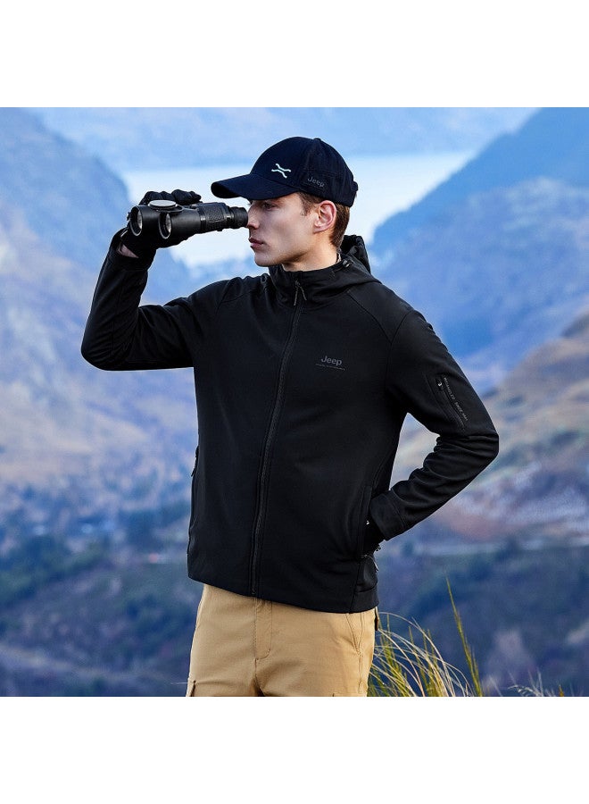 Jeep Men's Autumn/winter Softshell Hooded Jacket - Fleece-lined, Windproof, Water-resistant Casual Sports Coat - Image 3