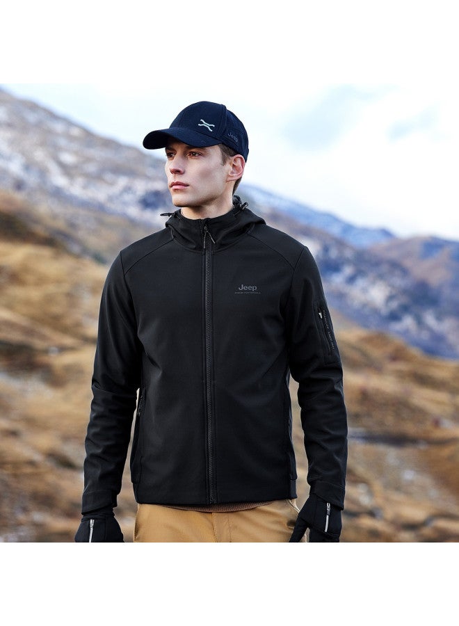 Jeep Men's Autumn/winter Softshell Hooded Jacket - Fleece-lined, Windproof, Water-resistant Casual Sports Coat - Image 5
