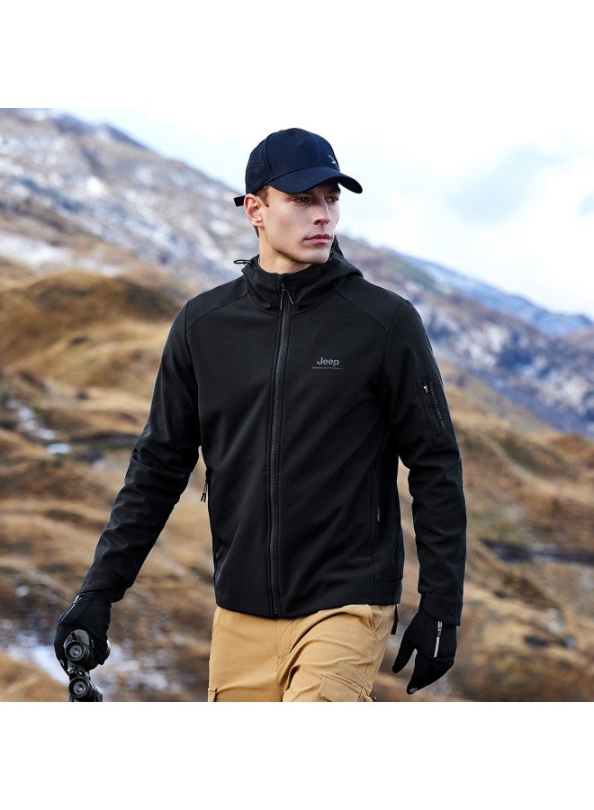 Jeep Men's Autumn/winter Softshell Hooded Jacket - Fleece-lined, Windproof, Water-resistant Casual Sports Coat - Image 2