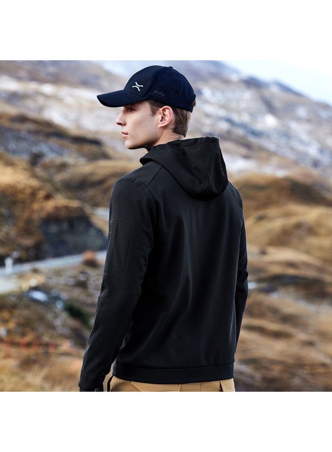 Jeep Men's Autumn/winter Softshell Hooded Jacket - Fleece-lined, Windproof, Water-resistant Casual Sports Coat - Image 4