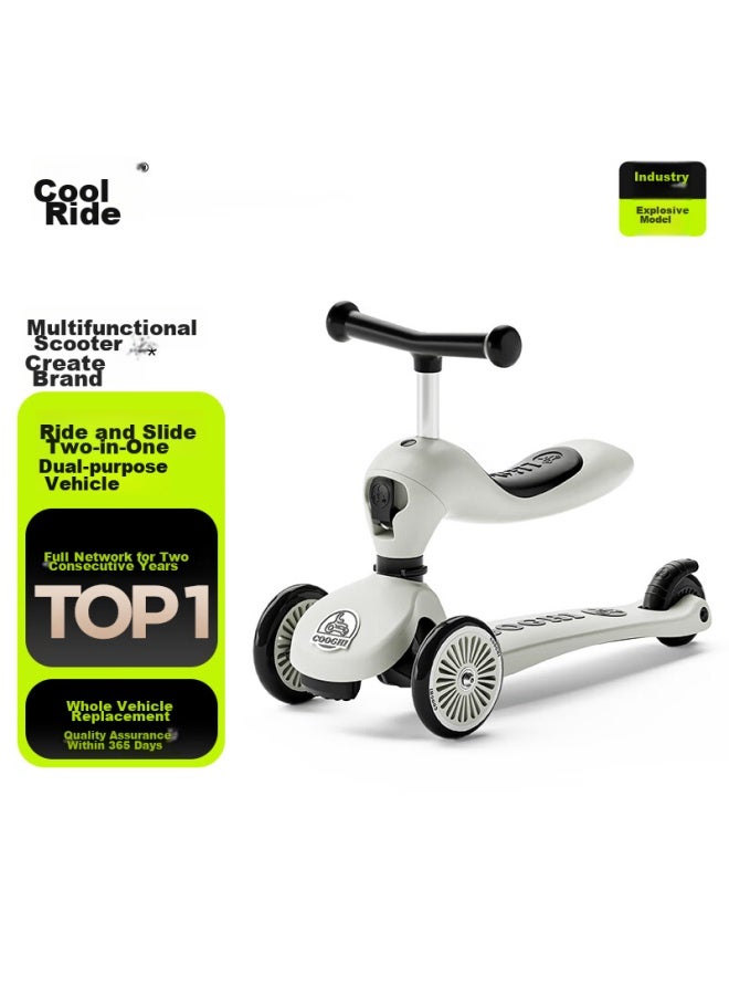 COOGHI Kuyi Children's 2-in Multifunctional Scooter, Gravity Steering, Quiet, Wear-resistant, Birthday Gift, Classic Gray - Image 1