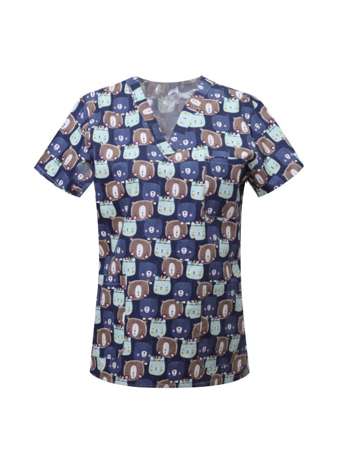 Loquat Womens Medical Scrubs Single Top Medical Uniform Single Printed Top Cartoon Dog Print on Dark Blue Background - Image 1