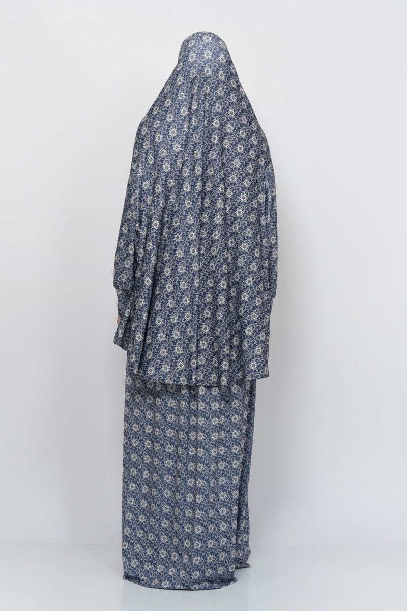 Altobeh Practical Two Piece Sun Patterned Bat Sleeves Lycra Hijab Prayer Dress with Headscarf 992-0313  - Image 4