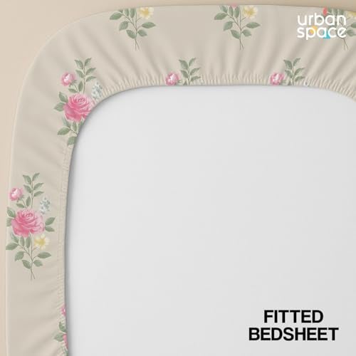 Urban Space Serene 100% Cotton King Fitted Size Bedsheet, 200 TC Super Soft Elastic bedsheets for King Size Bed, Floral King bedsheet with 2 Pillow Covers (72 x 78 Inches, Vintage Rose Soft Brown) - Image 2