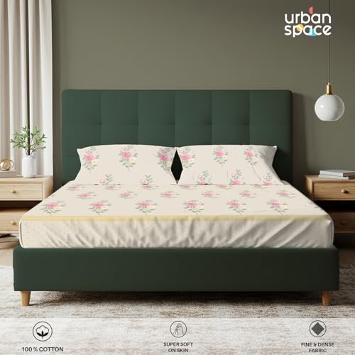 Urban Space Serene 100% Cotton King Fitted Size Bedsheet, 200 TC Super Soft Elastic bedsheets for King Size Bed, Floral King bedsheet with 2 Pillow Covers (72 x 78 Inches, Vintage Rose Soft Brown) - Image 4