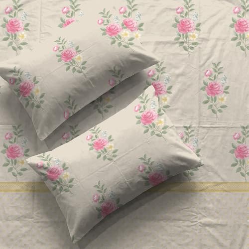 Urban Space Serene 100% Cotton King Fitted Size Bedsheet, 200 TC Super Soft Elastic bedsheets for King Size Bed, Floral King bedsheet with 2 Pillow Covers (72 x 78 Inches, Vintage Rose Soft Brown) - Image 1