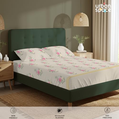 Urban Space Serene 100% Cotton King Fitted Size Bedsheet, 200 TC Super Soft Elastic bedsheets for King Size Bed, Floral King bedsheet with 2 Pillow Covers (72 x 78 Inches, Vintage Rose Soft Brown) - Image 5