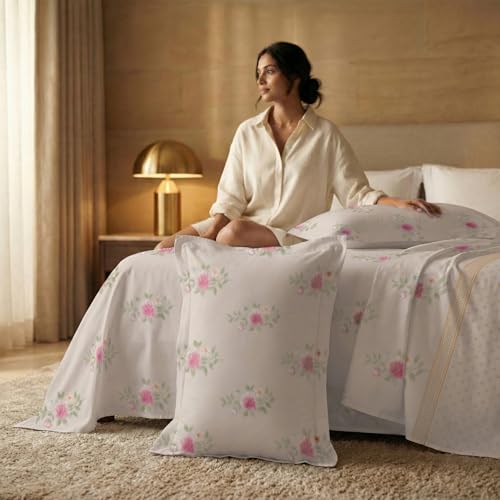 Urban Space Serene 100% Cotton King Fitted Size Bedsheet, 200 TC Super Soft Elastic bedsheets for King Size Bed, Floral King bedsheet with 2 Pillow Covers (72 x 78 Inches, Vintage Rose Soft Brown) - Image 3