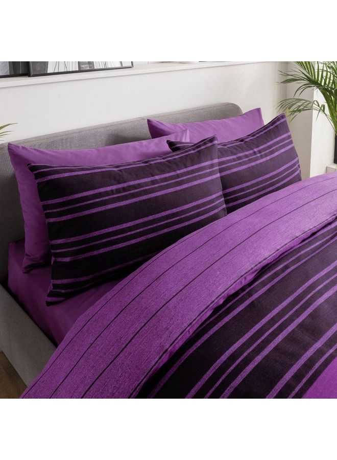 Sleepdown 2Piece Reversible Single Size Textured Stripe Bedding Set Includes 1xPillowcases 48x74 cm 1xSoft Duvet Cover Quilt Combination PurpleBlack - Image 3