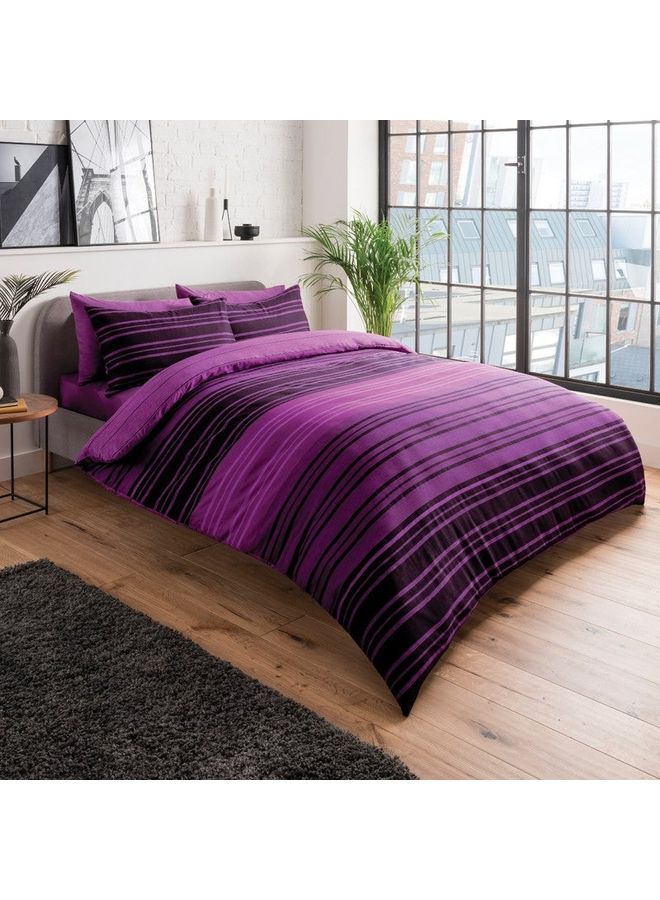 Sleepdown 2Piece Reversible Single Size Textured Stripe Bedding Set Includes 1xPillowcases 48x74 cm 1xSoft Duvet Cover Quilt Combination PurpleBlack - Image 1