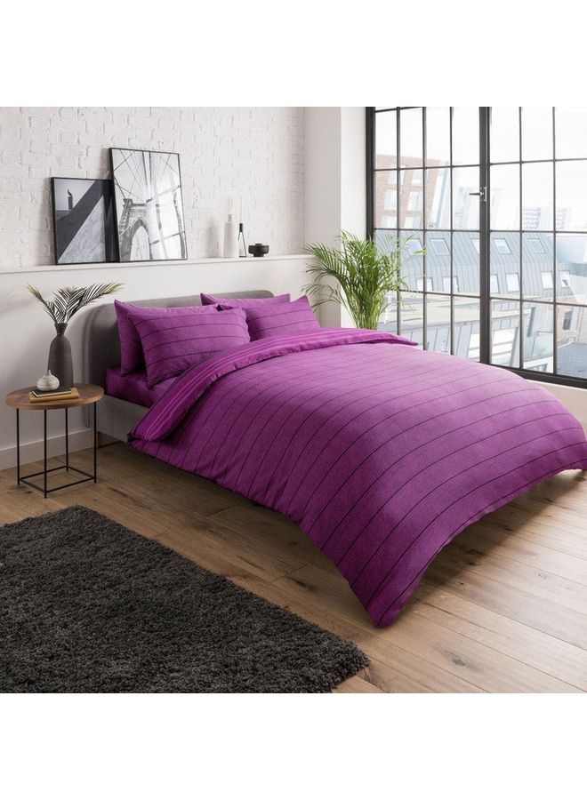 Sleepdown 2Piece Reversible Single Size Textured Stripe Bedding Set Includes 1xPillowcases 48x74 cm 1xSoft Duvet Cover Quilt Combination PurpleBlack - Image 2