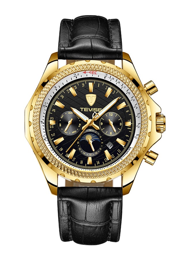 تيفيز ساعة يد كرونوغراف بعقارب وسوار من الجلد طراز T841B - قياس 47 مم - لون أسود للرجال