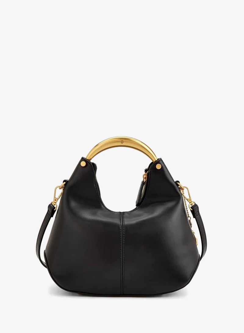 Celeste BLACK Solid Hobo Bag With Detachable Shoulder Strap for Women | Best Price UAE