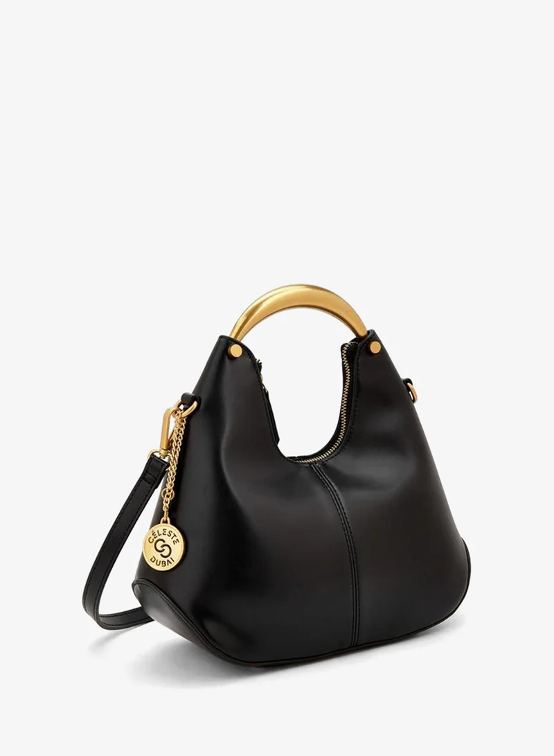 Celeste BLACK Solid Hobo Bag With Detachable Shoulder Strap for Women | Best Price UAE