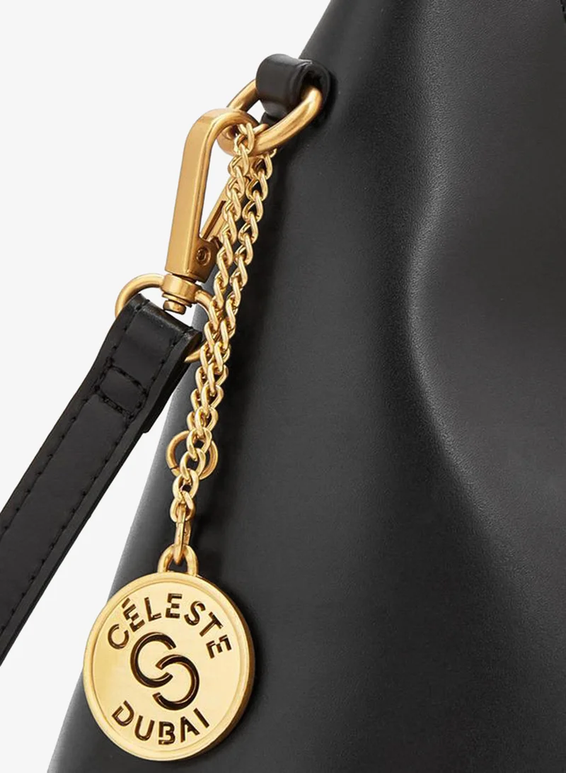 Celeste BLACK Solid Hobo Bag With Detachable Shoulder Strap for Women | Best Price UAE