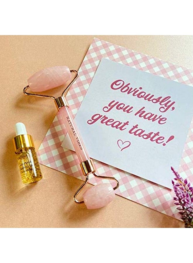 Natural Vibes مدلك وجه من الكوارتز الوردي مع زيت الجمال الذهبي المجاني؛ يزيل دهون الوجه والذقن المزدوج؛ يقلل الانتفاخ؛ يرفع ويشد البشرة؛ يضيف توهج وإشراق؛ 100% حجر نقي - Image 4