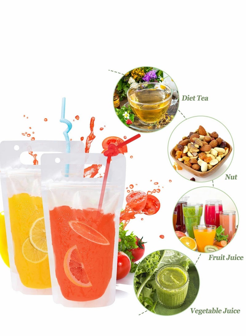 SYOSI Drink Pouches for Adults, Reusable Juice Pouches for Drinks with Straws Silicone Funnel, 50 Pcs Hand-held Drink Bags Plastic Smoothie Pouches for Cold Hot Drinks  - Image 4