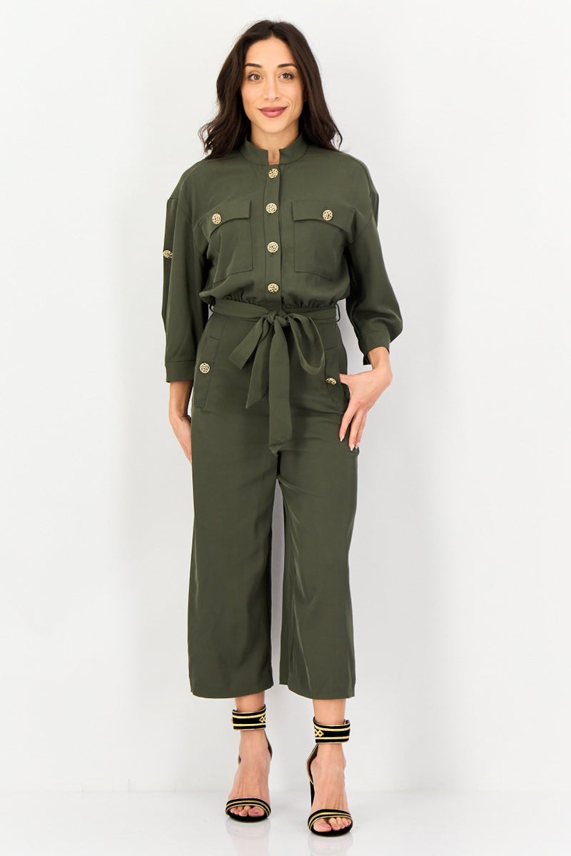 VERO MODA بدلة نسائية سادة بأكمام 3/4، زيتوني - Image 1