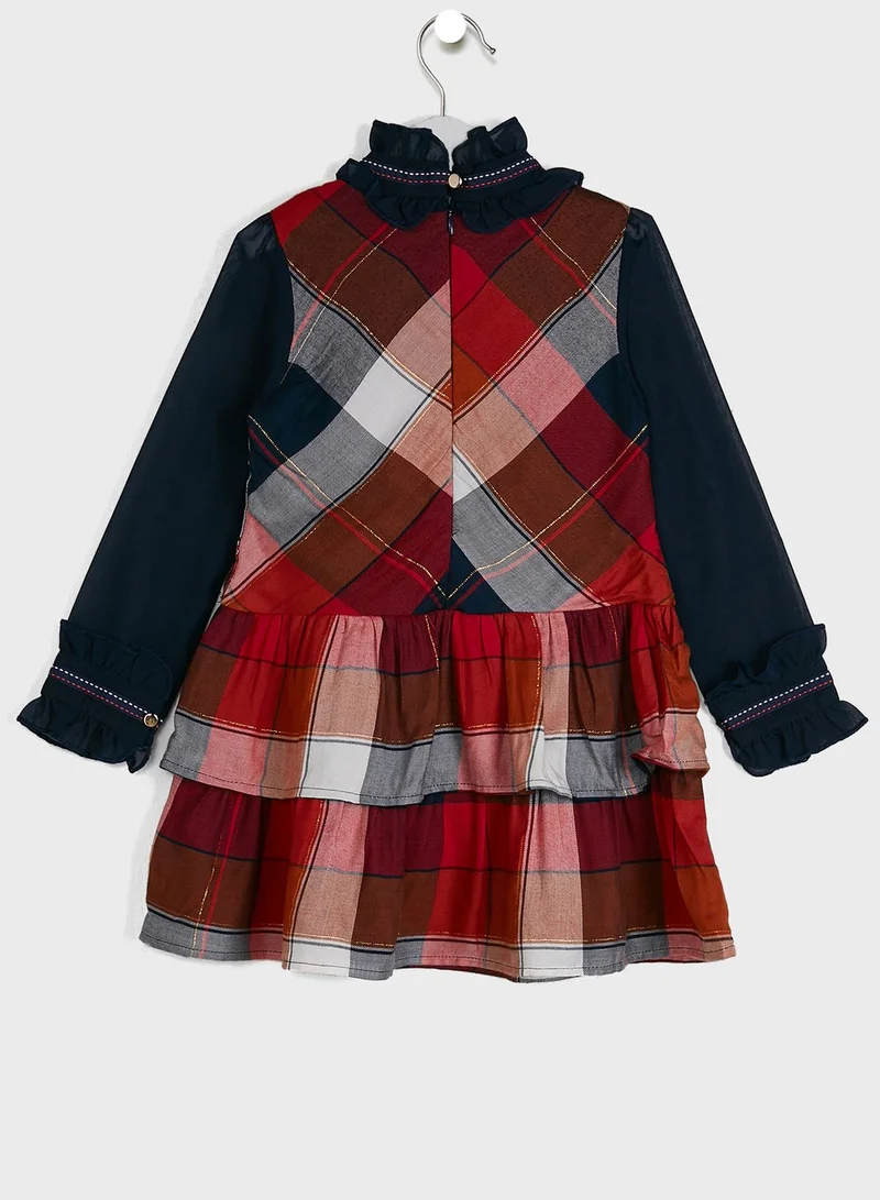Nautinati Long Sleeve Checked Overlay Dress