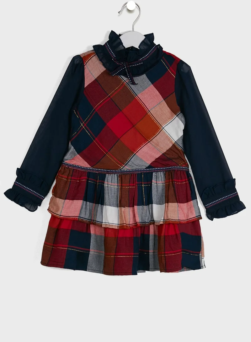 Nautinati Long Sleeve Checked Overlay Dress