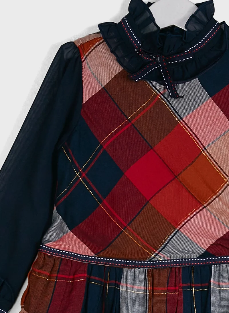 Nautinati Long Sleeve Checked Overlay Dress